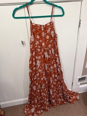 Rust Floral Spaghetti-Strap Maxi Dress
